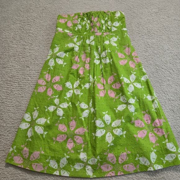 Lilly Pulitzer Strapless Pink and Green Fish Print Dress Size 0 Beachy Vacation - Picture 1 of 14